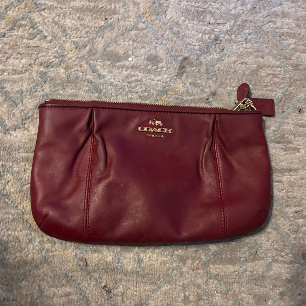 Coach Maroon Leather Wristlet with Gold Accents